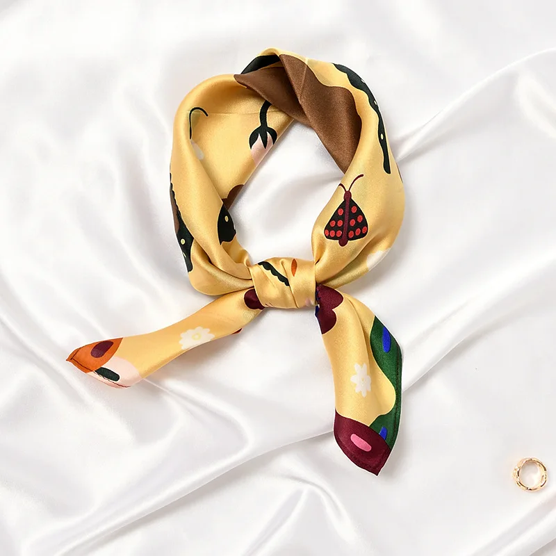 Wholesale Custom Printed Logo Digital Printing Mulberry Women Ladies Scarves Head Wrap Square Satin Silk Scarf