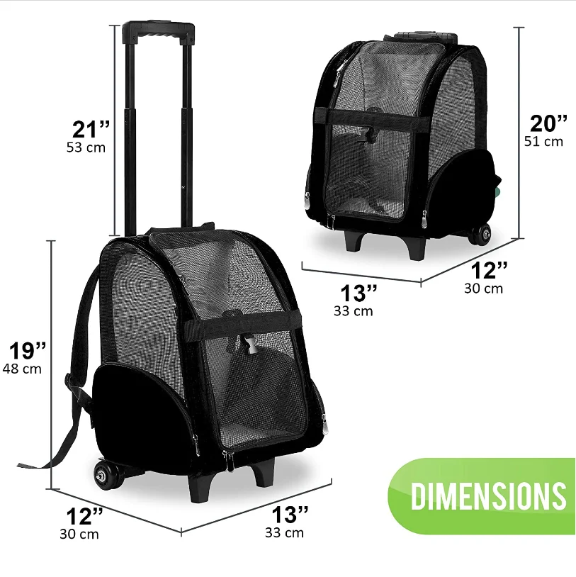 Multi-Function Breathable Mesh Fabric Oxford Black Pet Carrier Bag With Wheels Pet Travel Trolley Backpack Approved by Airlines