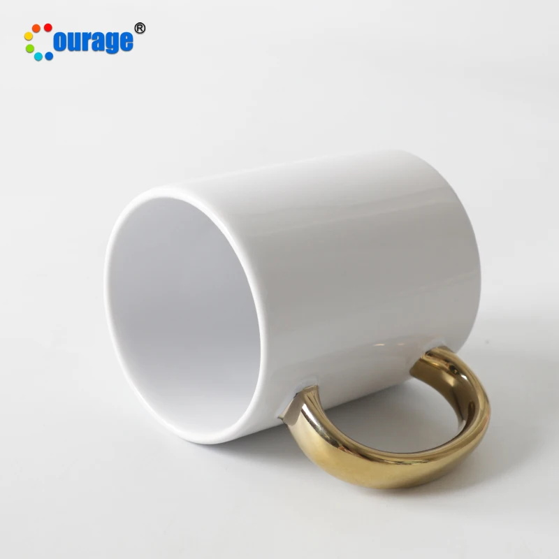 High Purchase Rate 11oz Sublimation Gold Handle Ceramic Coffee Mug Supplier M-33