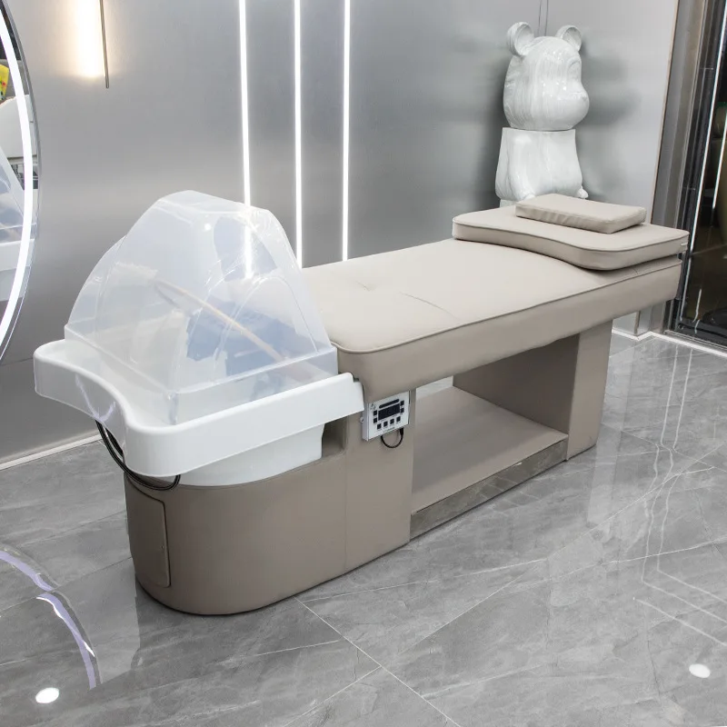 Wholesale barber shop dedicated full lying salon hair thai head treatment washing chair white shampoo bed with water circulation