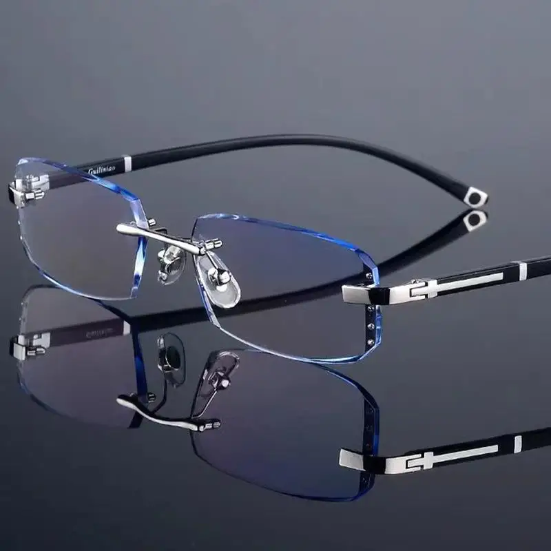 Diamond Cut Edge Rimless Presbyopia Glasses Anti Blue Light Glasses Wholesale Reading Glasses