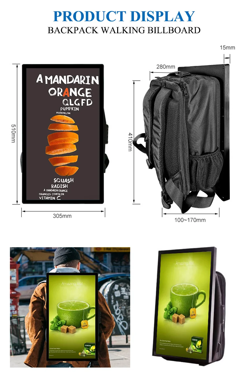 Human Walking Portable Advertising Backpack Billboard Digital Media Advertising Player Display with Mobile Control