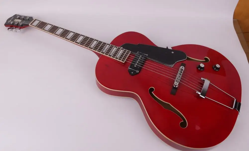 Good quality red hollowbody double f hole electric guitar guitars