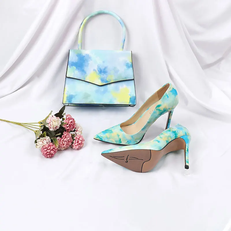 New design high shoes women heels matching bag set for ladies bag pu leather crossbody shoulder bag match heels and purse set