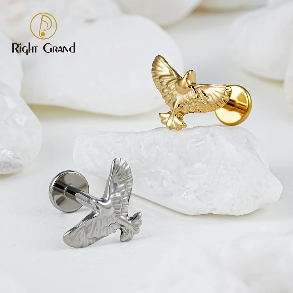 Right Grand ASTM F136 Titanium Flying Bird Helix Stud Cartilage Conch Tragus Earring 16G Eagle Stud Earring Flatback Piercing