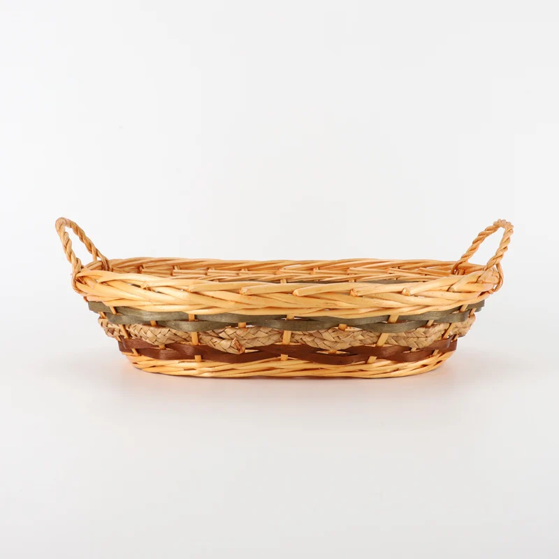 High Quality Hand-woven Oval Wicker Basket Storage Tray with Handles