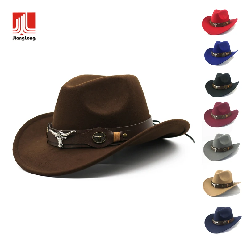 Пользовательские цвета шляпа с широкими полями западные мужские зимние уличные металлические быка ремешок из шерстяного войлока