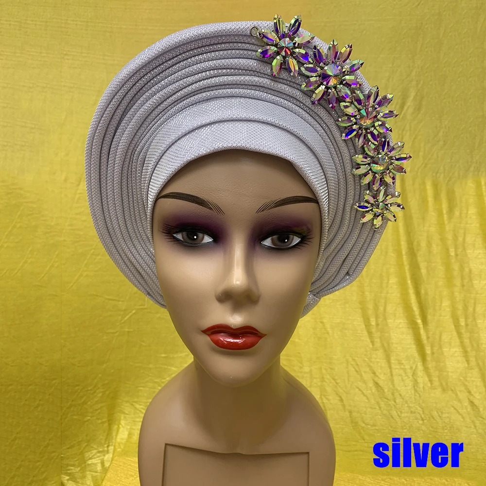 --- Модная оранжевая Свадебная Автоматическая головная повязка Gele для Африканской Нигерии Aso Ebi тюрбан