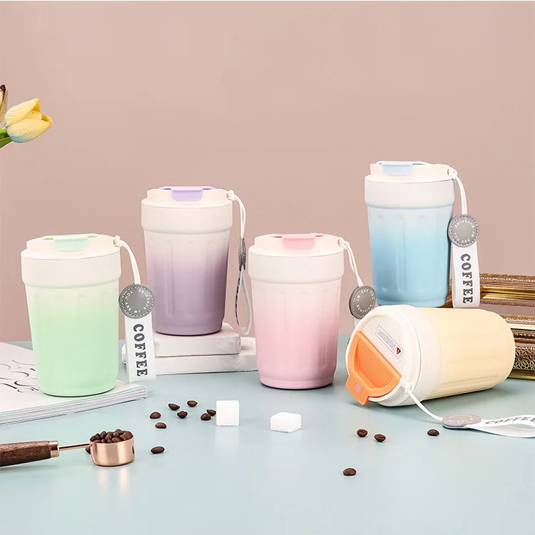 New 316 Stainless Steel Insulation Coffee Cup Striped Gradient Color Student Portable Water Cup Wholesale