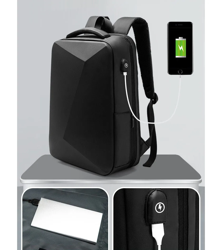 Enlarged EVA Men Hard Shell Business Backpack Waterproof Anti- Theft Laptop Bag Backpack With USB Charging Port TSA Lock