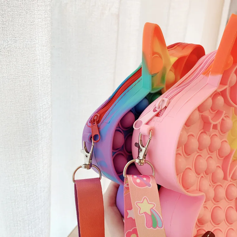 wholesale Silicone pop it kid unicorn Purse and Handbags for women Hot Sale Chain little girl popit kid Cute Chain bags