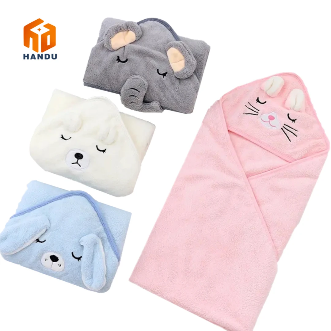 Wholesale Customized animal design  Coral fleece microfiber Baby hooded wrapping bath towel
