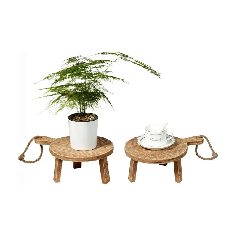 Mini Wooden Stool Display Stand Indoor Flower Shelf Garden Plant Pot Holder