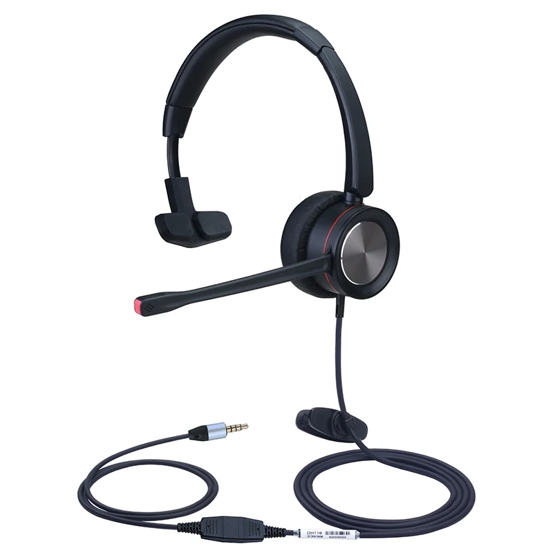 
Dh118qd call center operator wearing 3.5mm single plug into mobile phone, single port computer using wired headset 