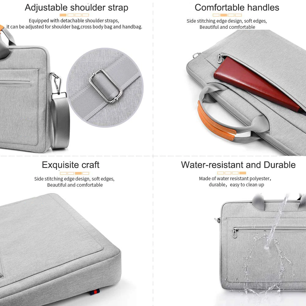 Laptop Briefcase Office Handbag Waterproof Laptop Sleeve Men Women for Macbook Air Pro 13 14 15.3 15.6 16 inch Shoulder Bag