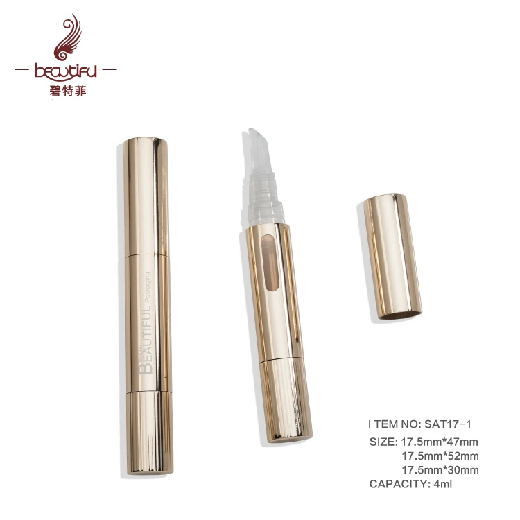 2ml 4ml  Empty aluminum shiny gold twist pen with various brush for concealer,lip gloss,nail polish,teeth whitening,cuticle oil