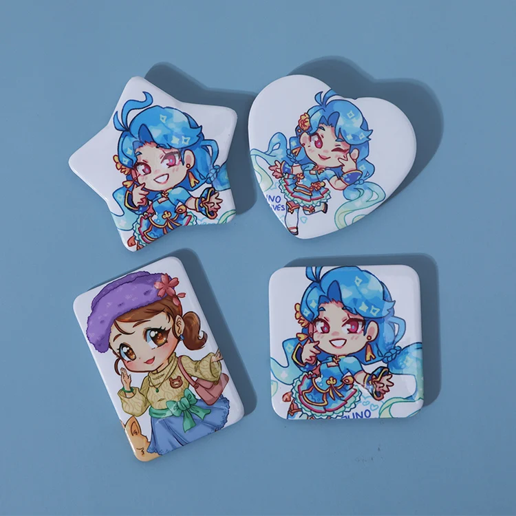 Juno Creative custom cartoon anime hologram tinplate button pins,wholesale colorful round holographic badges