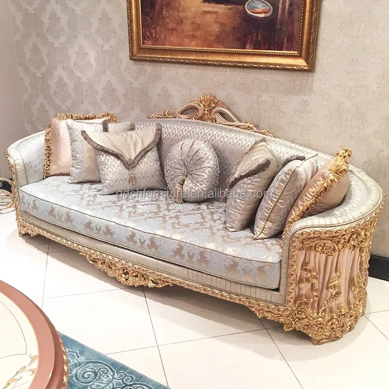 Turkey Wooden Furniture Royal Classic Solid Wood Carving living room set king size carved Fabric sofas