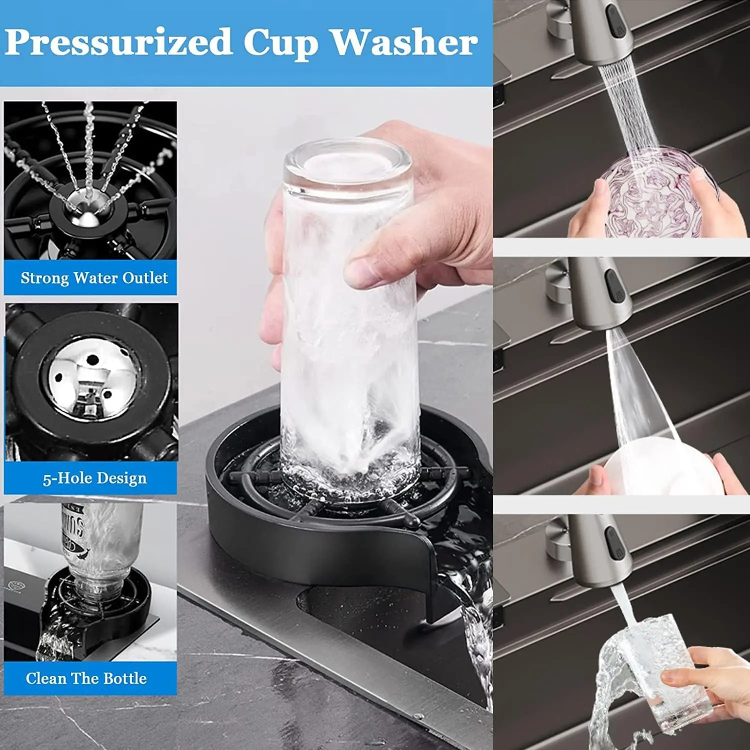 High End Kitchen Sinks One Piece Waterfall Faucet Stainless Steel Single Black Smart Kitchen Sink Sets