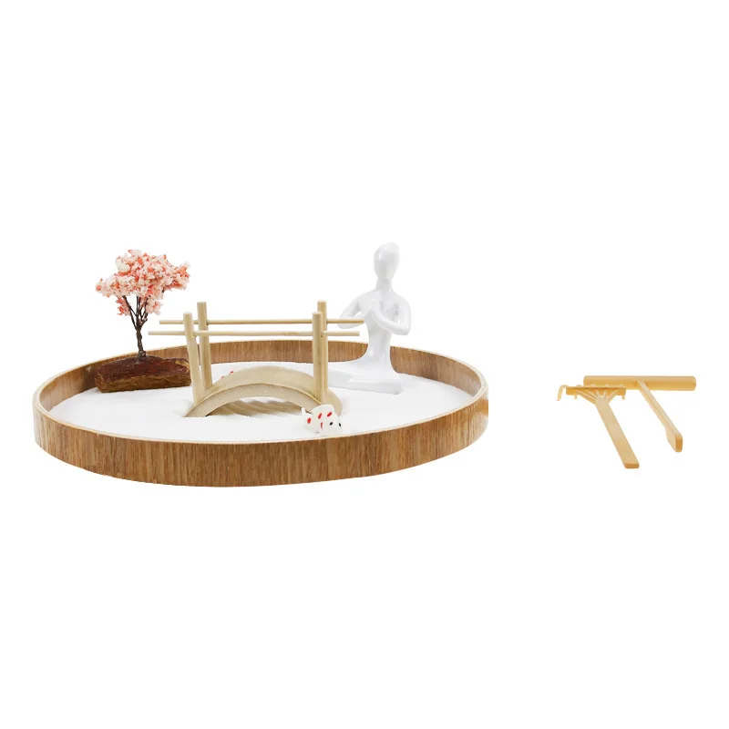 Custom High quality new model wholesale japanese buddha kit zen garden decorative desktop mini round zen garden