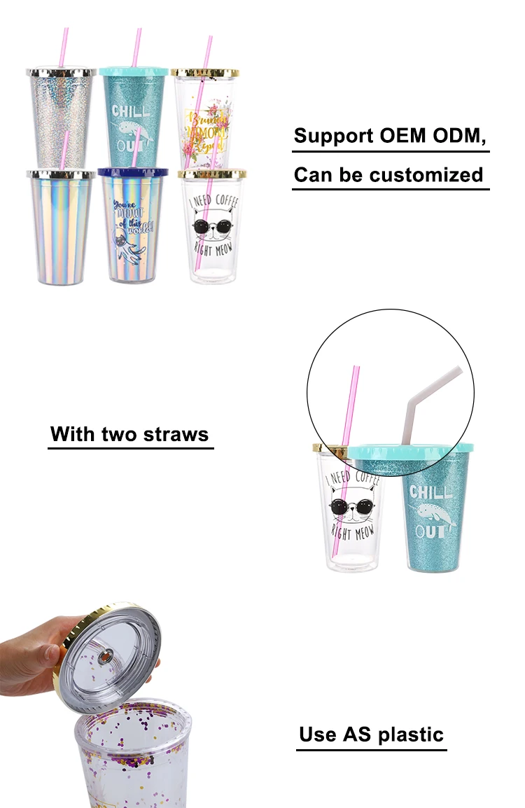 
OEM ODM BPA Free 500ml Coffeee Mugs Customizable Logo Reusable 16OZ Double Wall AS Plastic Acrylic Tumbler with straw 