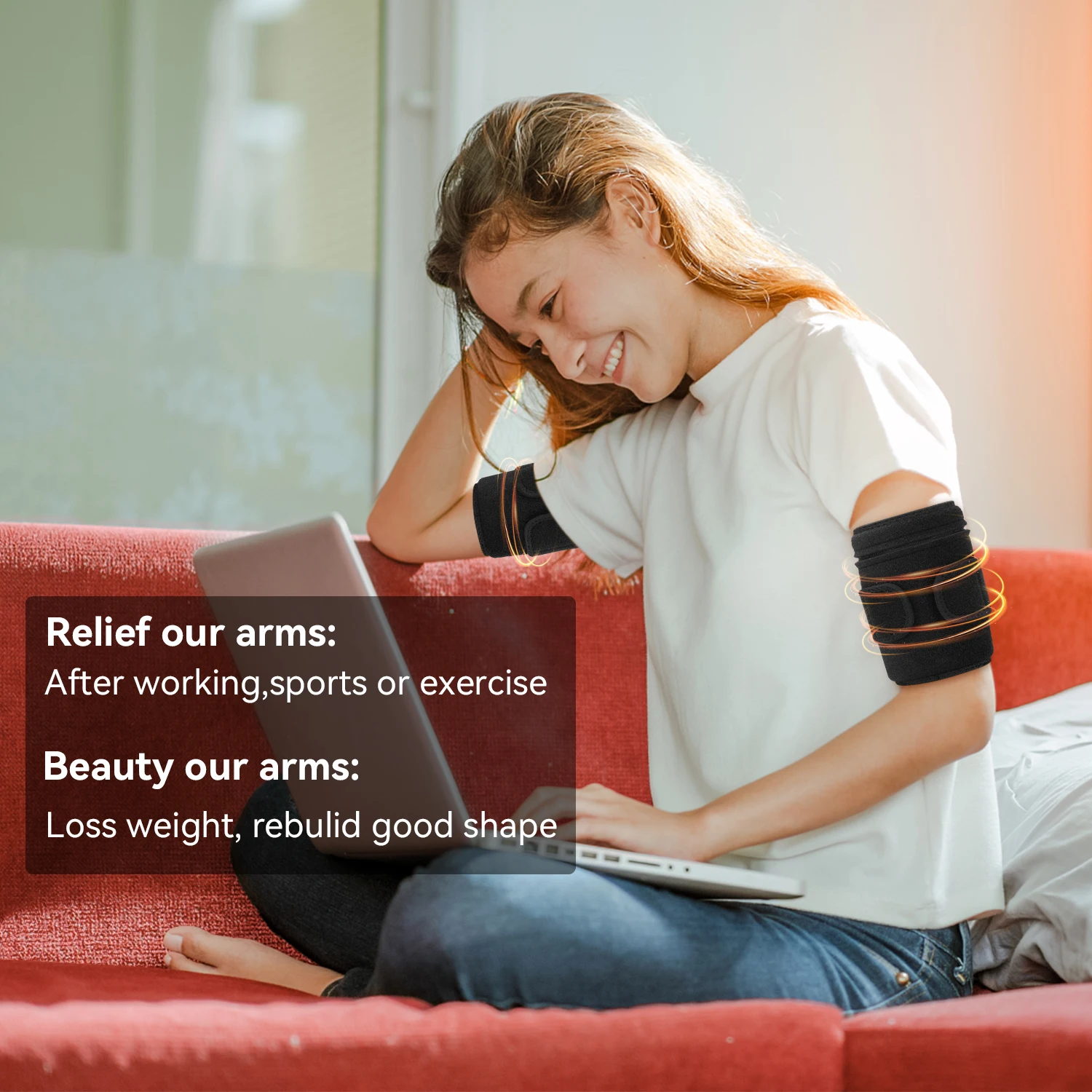 2PCS Pack Joints Muscle Pain Relief Heating Wrap and Slimming Arm Belt Knee Pad Infrared Red Light Therapy