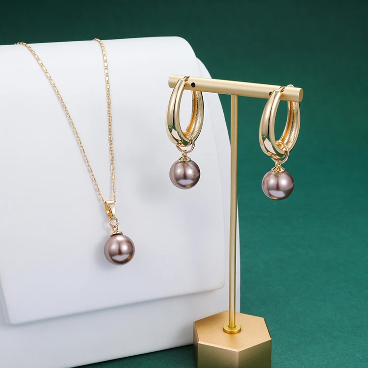 Hawaiian Jewelry Large Pearl Necklace 18k Gold Plated Pearl Earring Necklace Set Wholesale