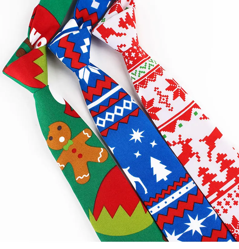 Рождественский галстук 7,5 см, галстук из полиэстера с принтом снеговика, снежинки, модный мужской галстук с милым дизайном