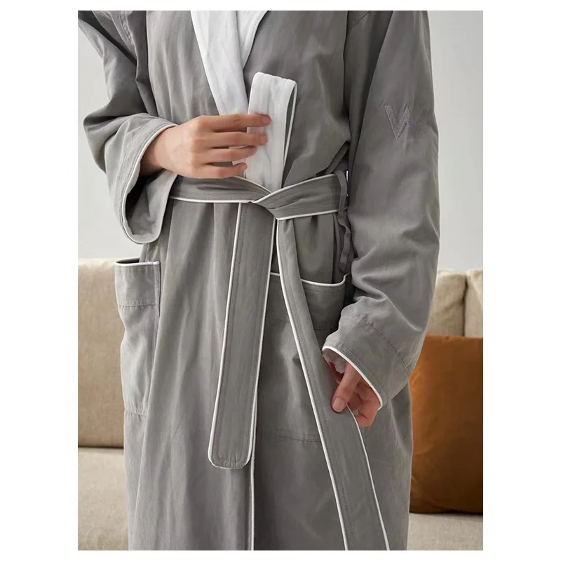 Hot Sale Hotel Bathrobe 100% Premium Cotton Bathrobes Girls  White lining Custom Logo Jacquard Woven Bathrobes