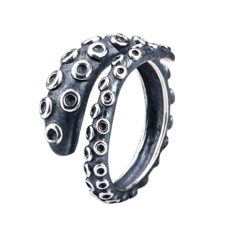 cheap wholesale 925 sterling silver Gothic Deep sea squid Octopus finger Adjustable rings