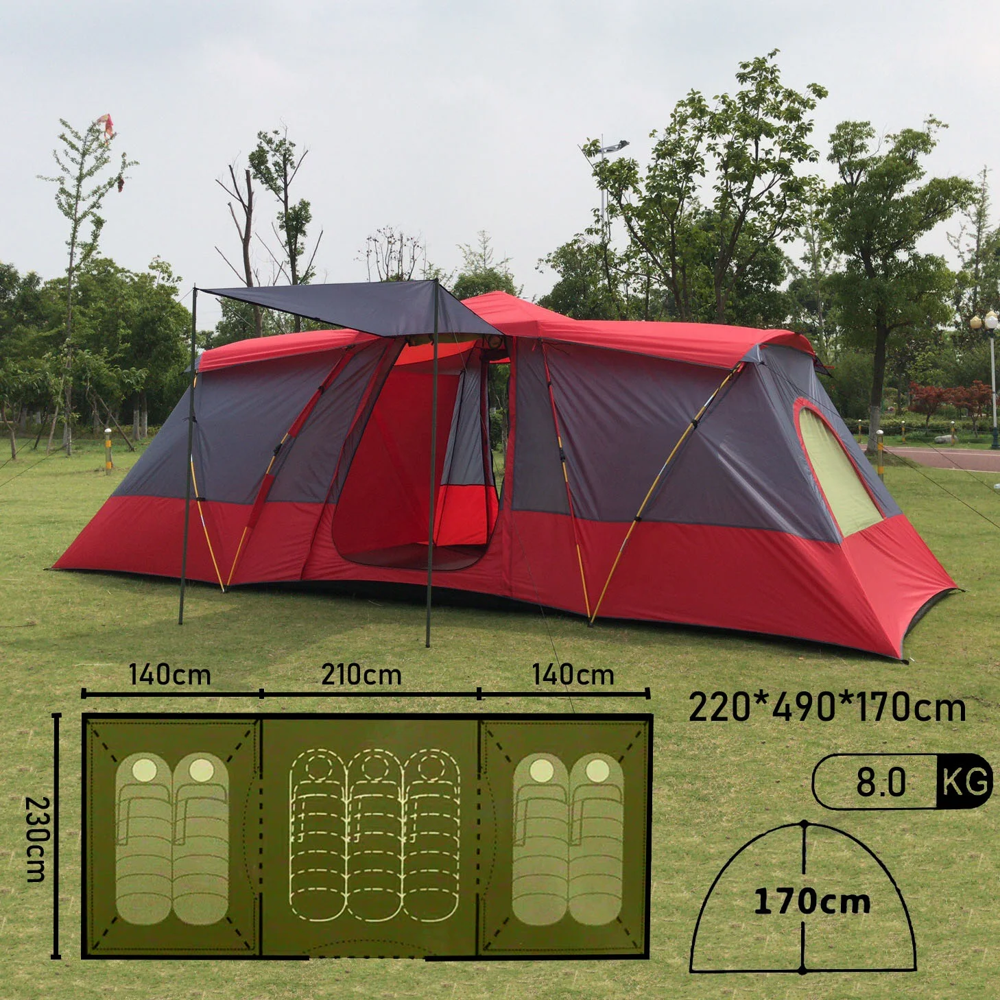 Roof Tent Camping Outdoor tour tent Three-season Tent Two Bedrooms & One Living Room Polyester Fabric 10 2000-3000 Mm >3000 Mm