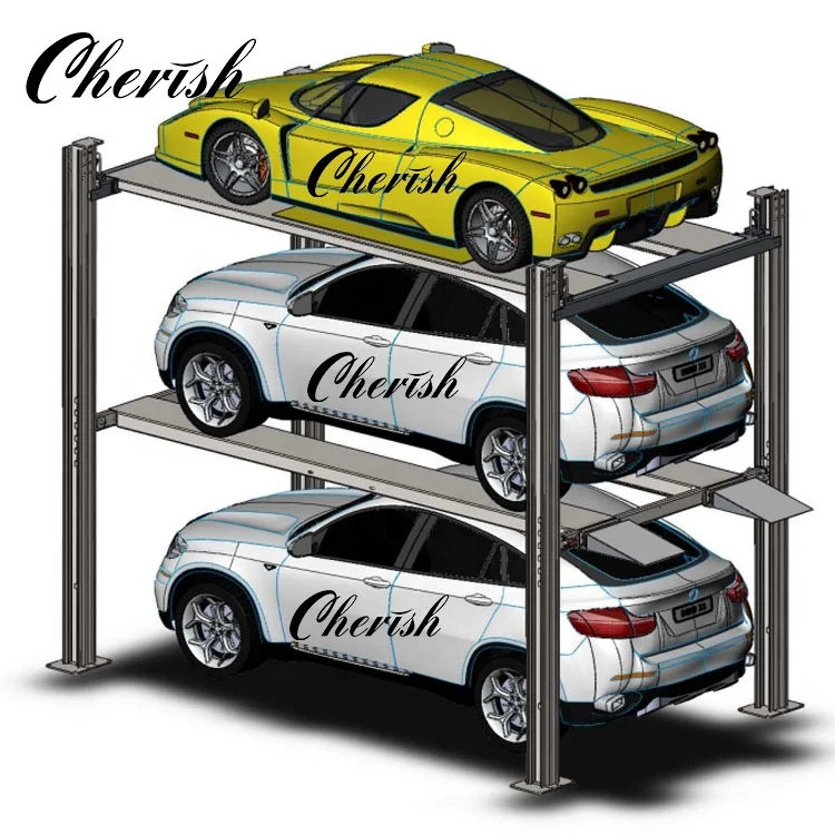 hydraulic four post triple level car parking lifts