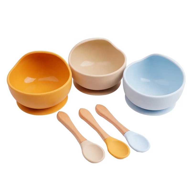 Wholesale Price Soft Food Grade Non Spill Kids Tableware Bpa Free Toddler Silicone Feeding Suction Plate Baby Bowl And Spoon Set