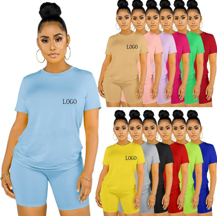 2022  Custom Logo  Over Size  Women Clothing Solid 2 Piece Set Women Shorts Set Outfit Women 2-pieces Set