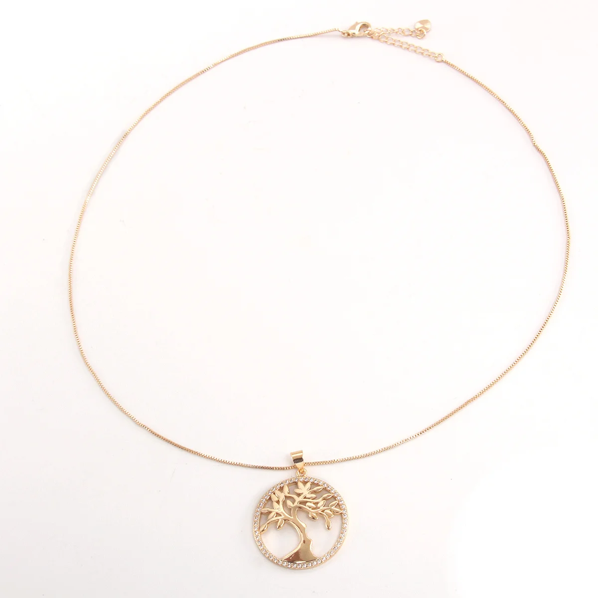 Round Tree Of Life 18k Gold Plated Chain Pendant Necklace Fashion Jewelry For Women Girls Men Boys Party Trendy Gifts