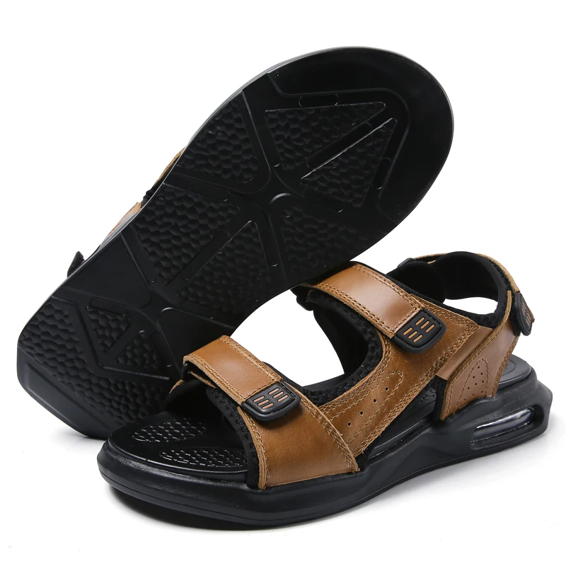 Мужские летние дышащие сандалии из натуральной кожи, новинка 2021