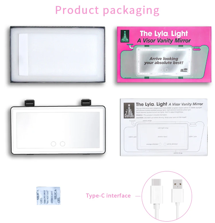 Two - Color Lamp Car - Mounted Cosmetic Mirror with Mirror Light - Emitting Non - Polar Adjustable Car Visor Mirror Round Silver