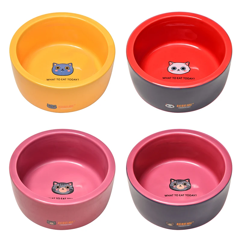 Round Shape Ceramic Pet Feeding Bowl Customized Design Dog Food Bowl Stoneware Non Slip Cat Bowl