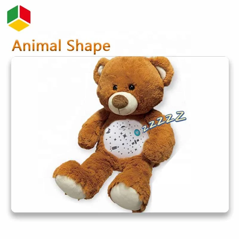 QS OEM Soft Stuffed Toys Animal Bear Electric Projection Baby Sleeping Plush Dolls With Music Lights