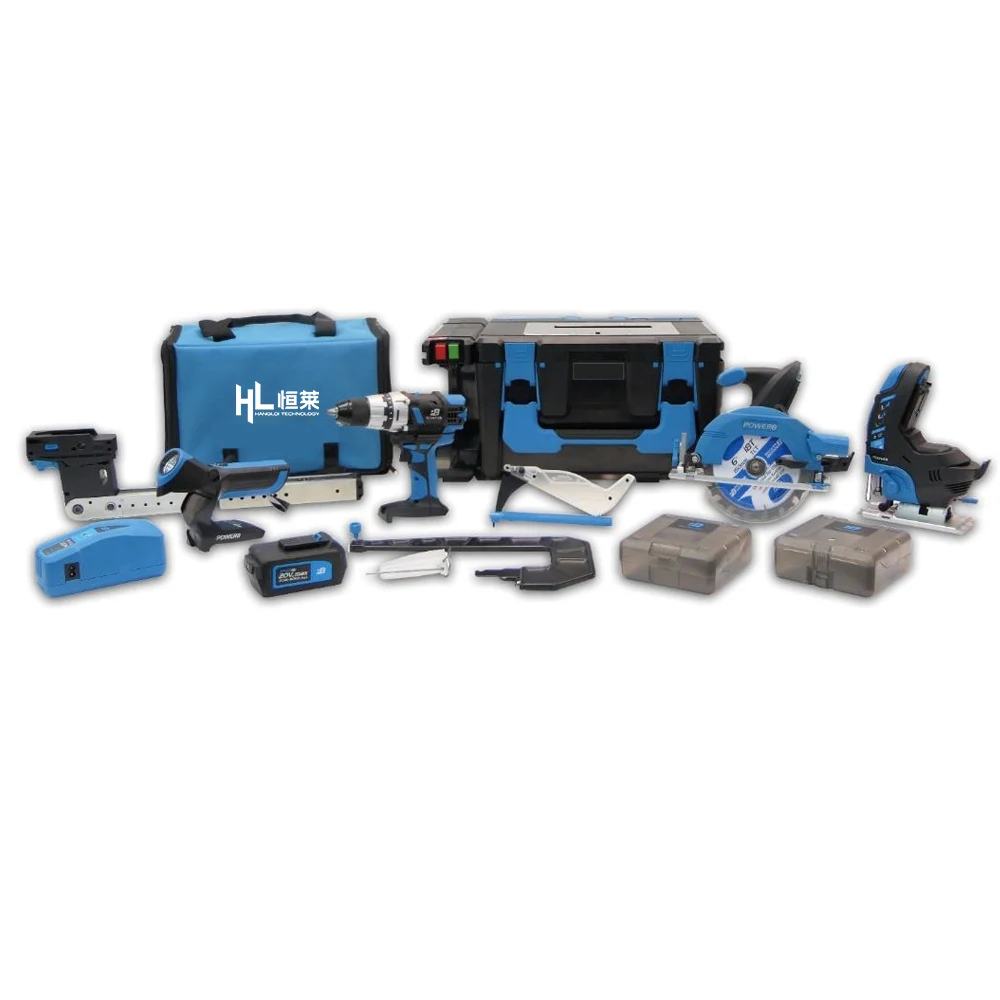 Household HengLai tools hight quality 8 in 1 set  20v brushless cordless lithium-lon 8 tool cordless tools combo kits