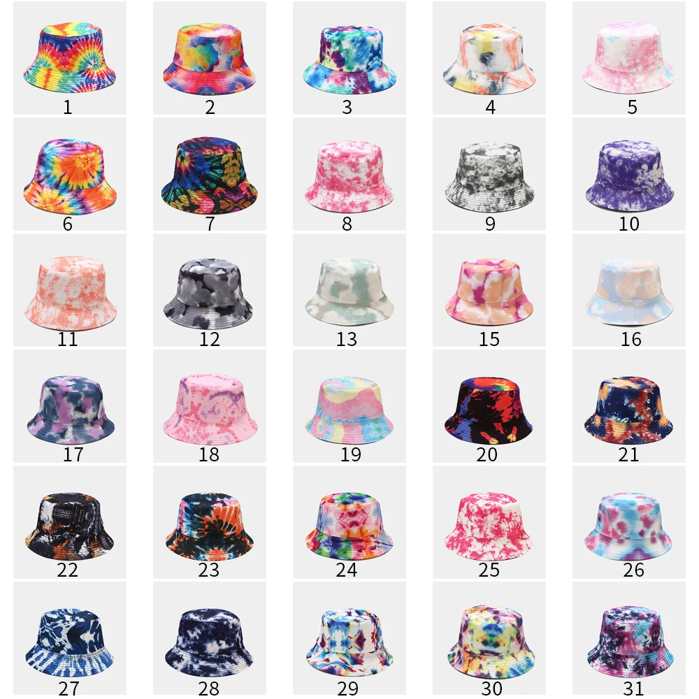bucket hats bulk wholesale custom logo hat 48 Color  2021 New fashion designer cotton material tie dye colorful bucket hat
