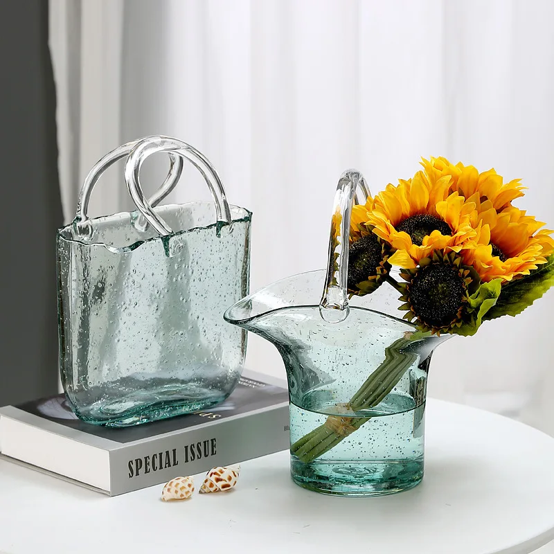 Fashion Personality Factory Wholesale Glass Handbag Vase Glass Vases for Home Decor Glass Vase for Wedding Centerpieces