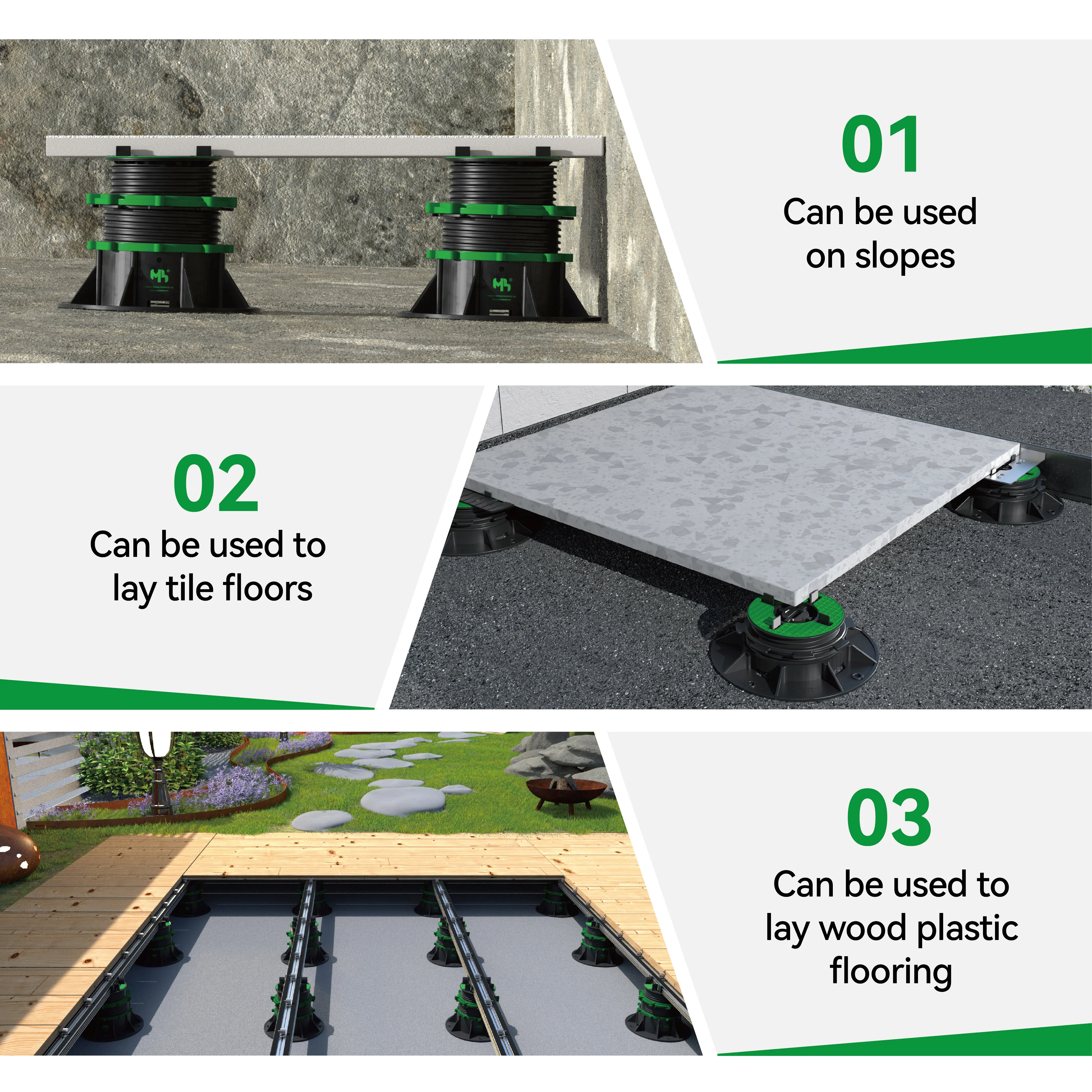 Self leveling adjustable floor tile pedestal plastic flooring paver support system plot pad