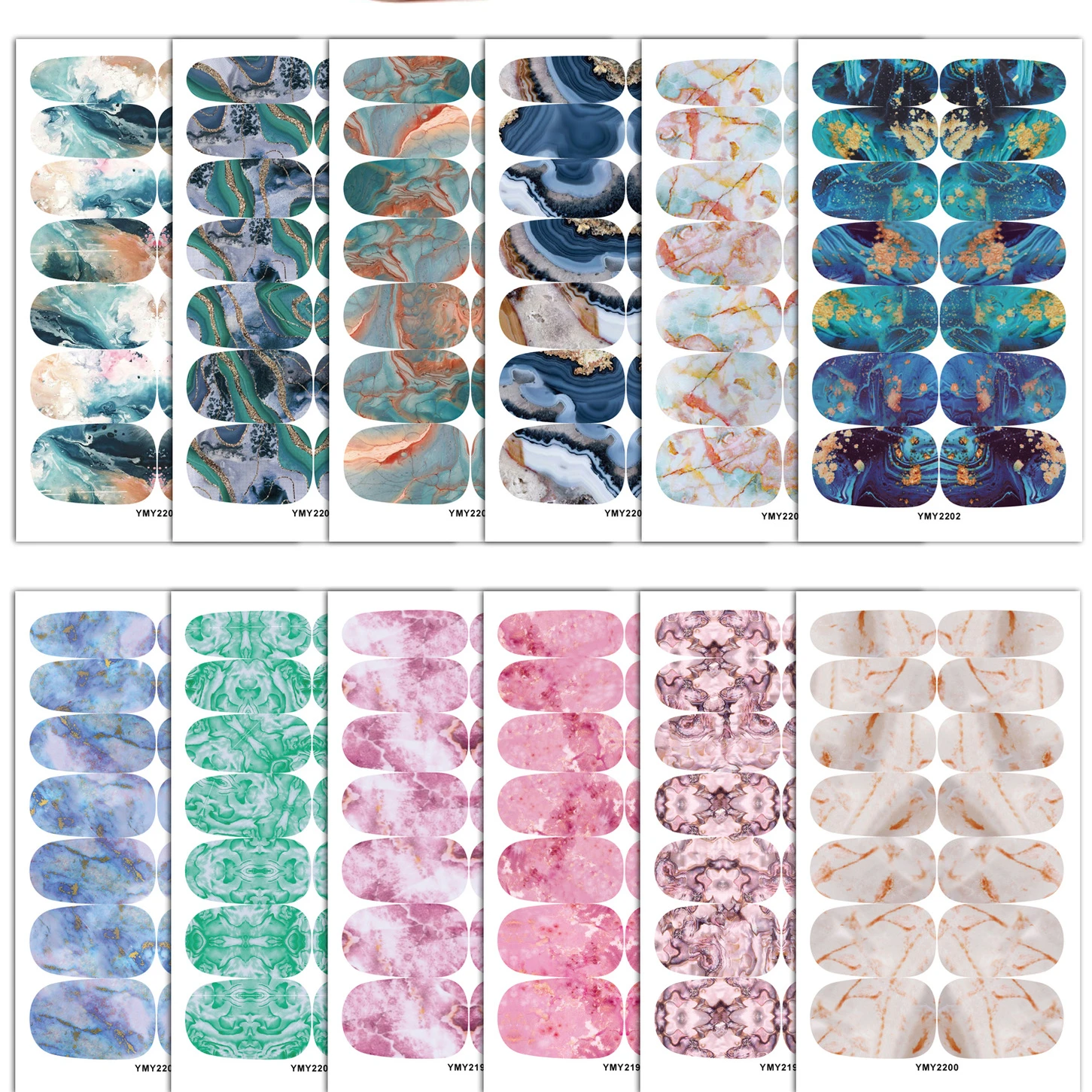 Amazon Hot sale fashionable 14 nails pink marble pattern factory nail art nail stickers & wraps non-toxic