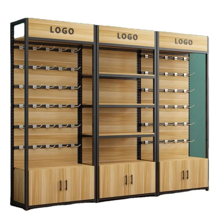 Custom wooden wood rack supermarket shelf rack with metal frame supermarket metal shelving