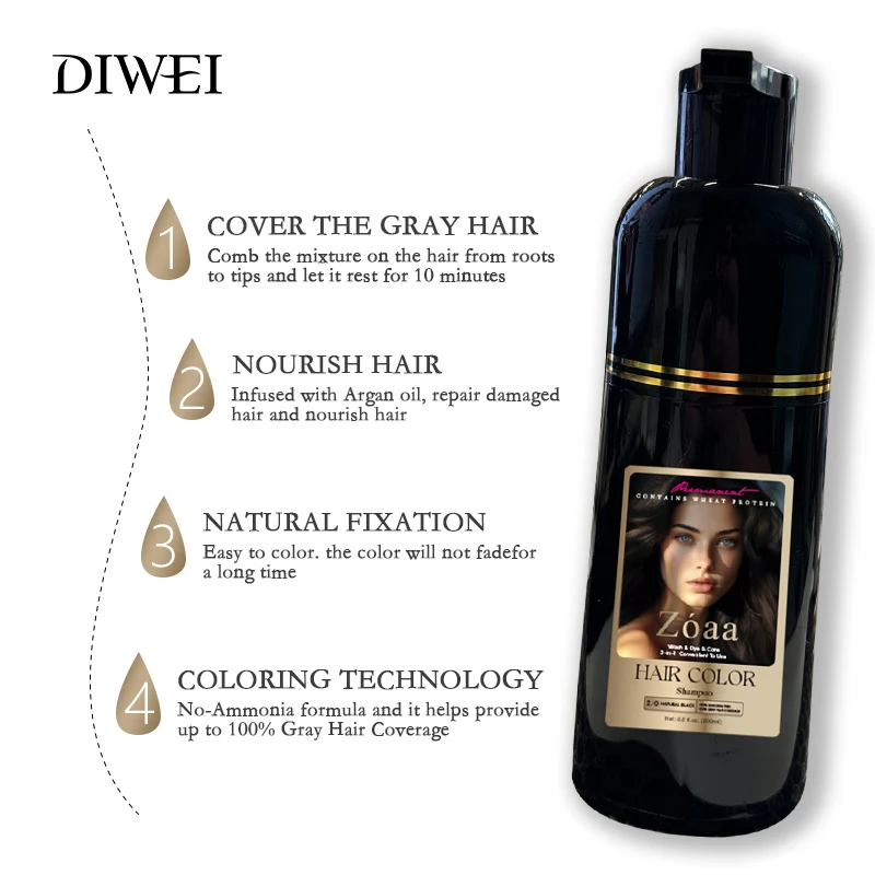 DIWEI manufacturer 7 colorful fashion brown black hair dye shampoo in hair color dye