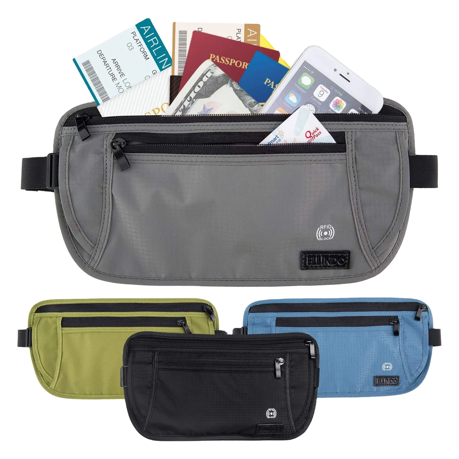 Wholesale Water Resistant Rip Stop Nylon Money Belt Travel Fanny Pouch Wallet Anti Theft RFID Blocking Waist Wallet for Running