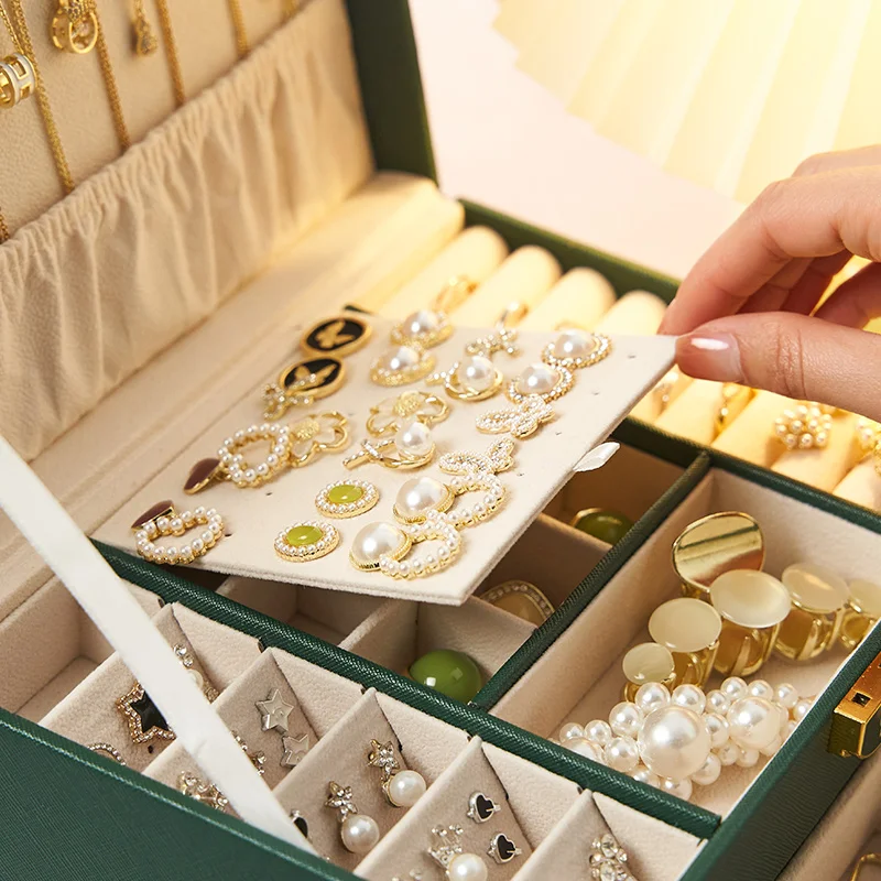 Wholesale Large Three Layer Drawer Pu Leather Earring Ring Stacker Jewelry Storage Box with Lock