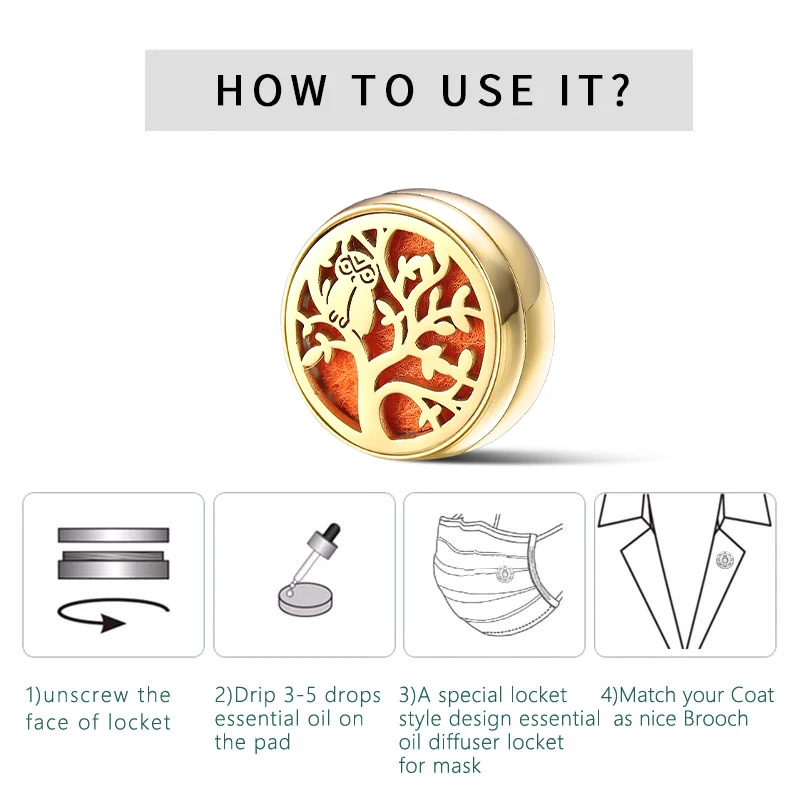 Stainless Steel Essential  Golden Aromatherapy Buckle  Diffuser Locket Oil Diffuser Clip Face Masking Magnetic Clip  for Face