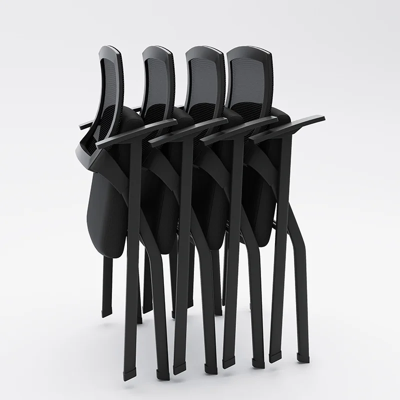 OEM Training Folding Chair Student Staff Conference Office Mesh Backrest Task Heavy Duty Stacking Chairs with Wheels Writing Pad